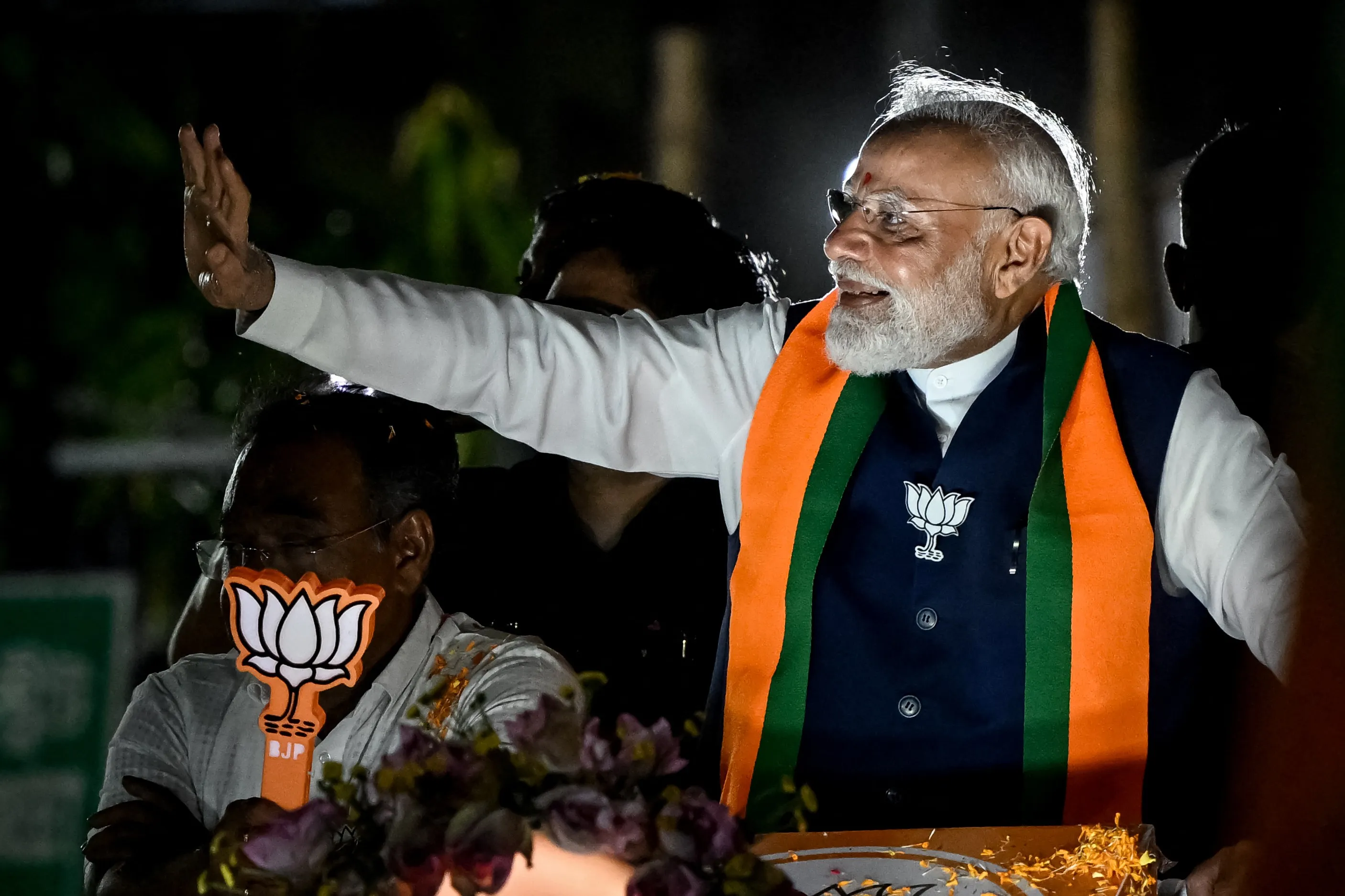 Narendra Modi during a roadshow in Kolkata on April 26.