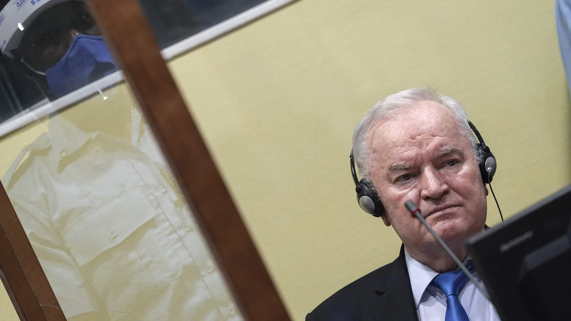 Ratko Mladic looks on from the defendant box&nbsp;at the International Residual Mechanism for Criminal Tribunals in The Hague on June 8.