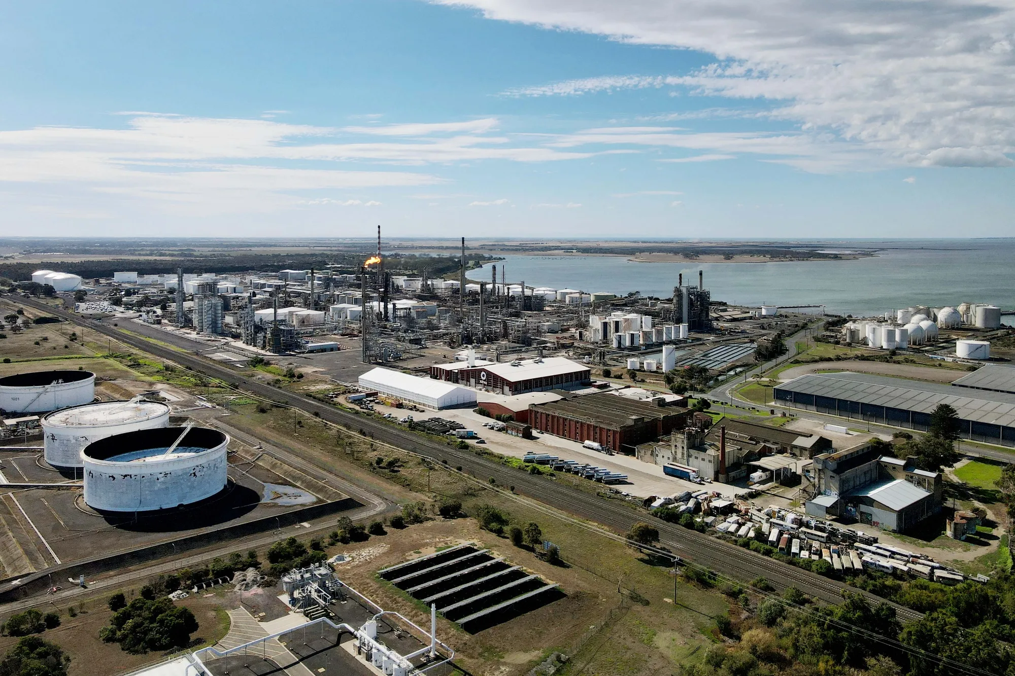The Viva Oil Refinery in Geelong on April 16 following an overnight fire.