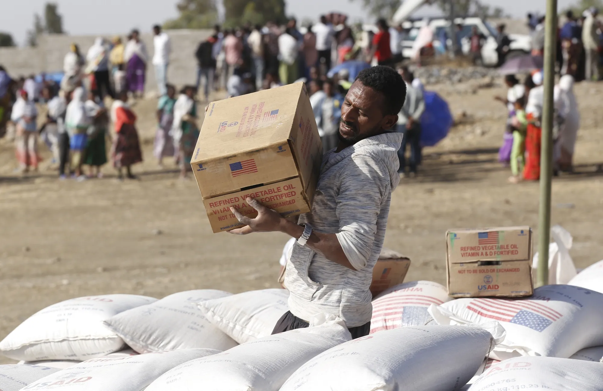 People receive food aid&nbsp;in Mekelle, Tigray region, Ethiopia.
