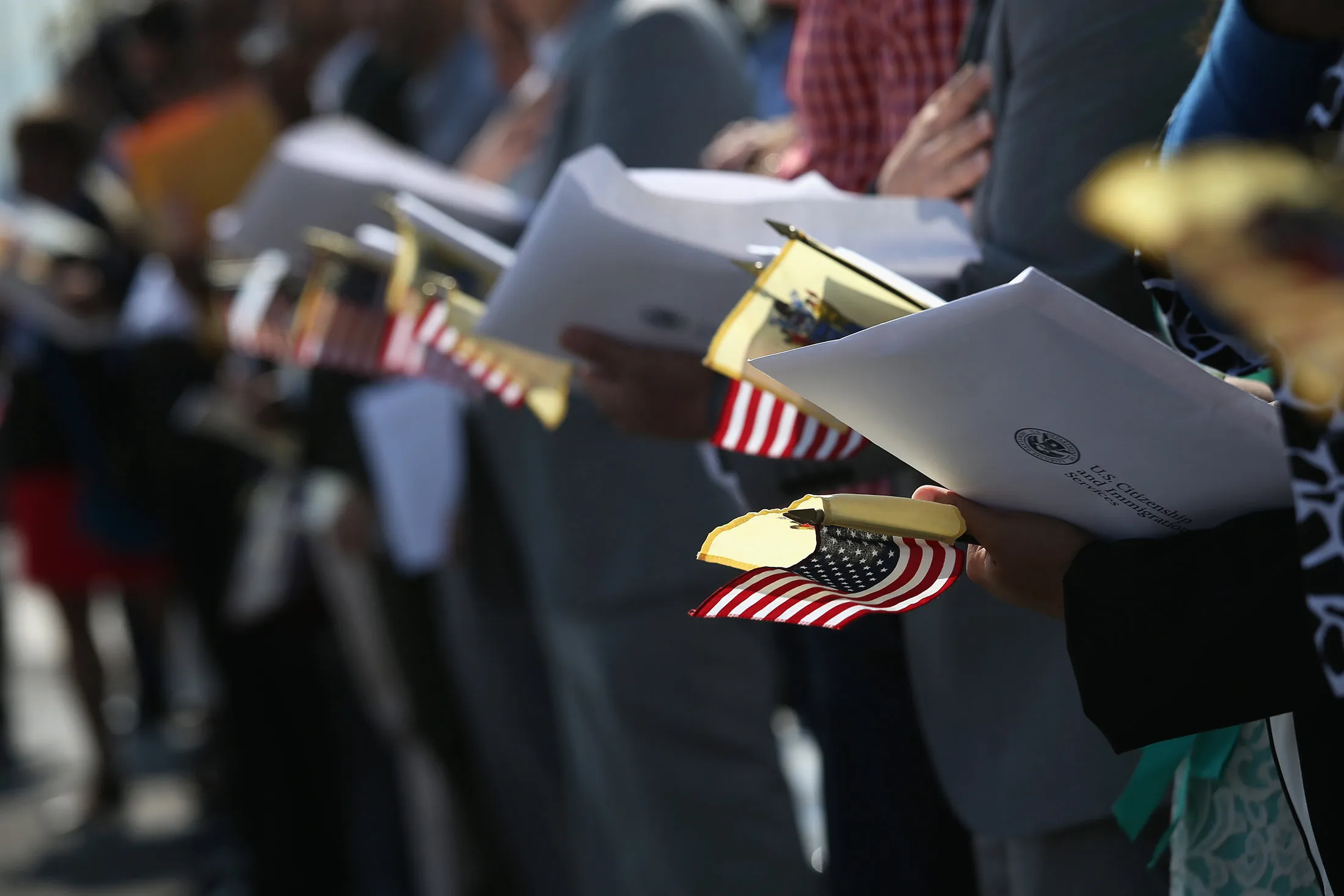 Immigrants Become US Citizens During Naturalization Ceremony At Liberty State Park