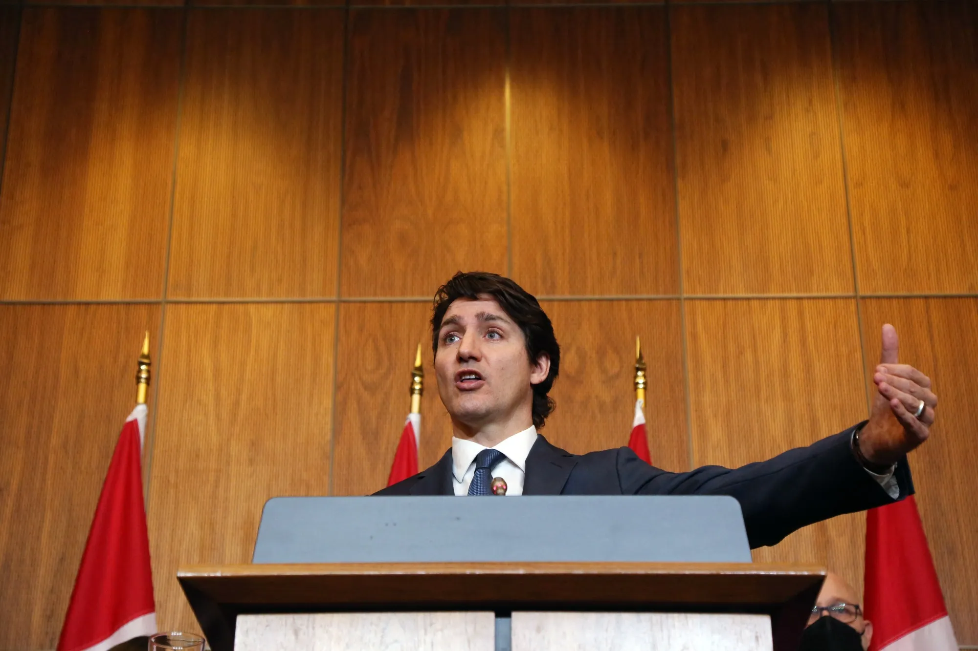 Canadian Prime Minister Justin Trudeau speaks during a news conference in Ottawa, on Feb. 21.