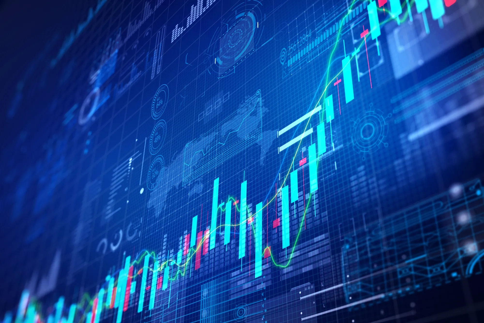 Stock market trading chart on tech background