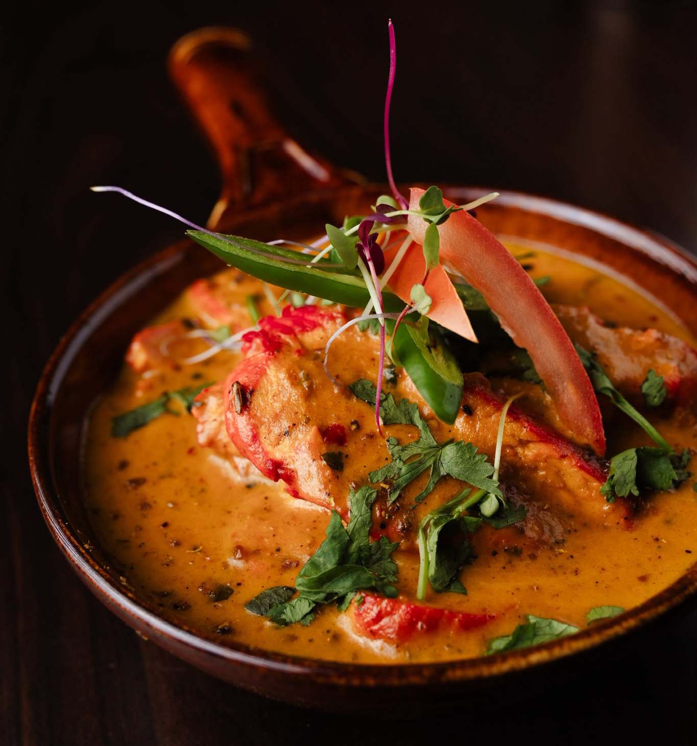 Daata’s “famous Afghani chicken” features tandoor-roasted chicken in a creamy chile-infused sauce. Source: Daata