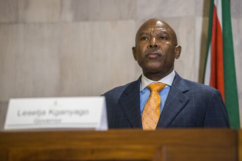 Lesetja Kganyago pauses during a news conference in Pretoria, on Jan. 28.
