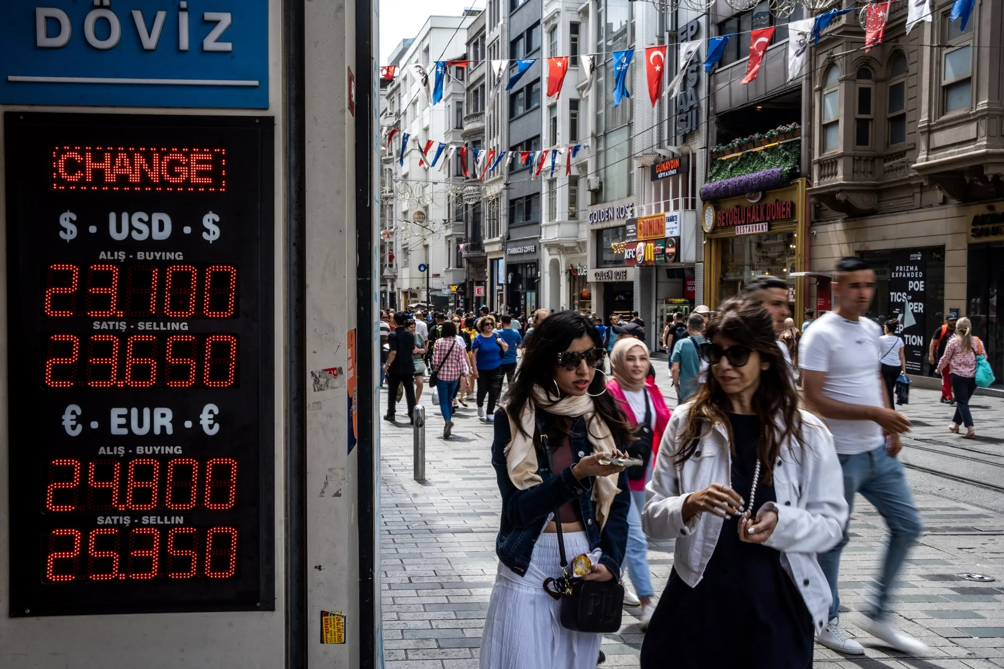Currency exchange rates in Istanbul.
