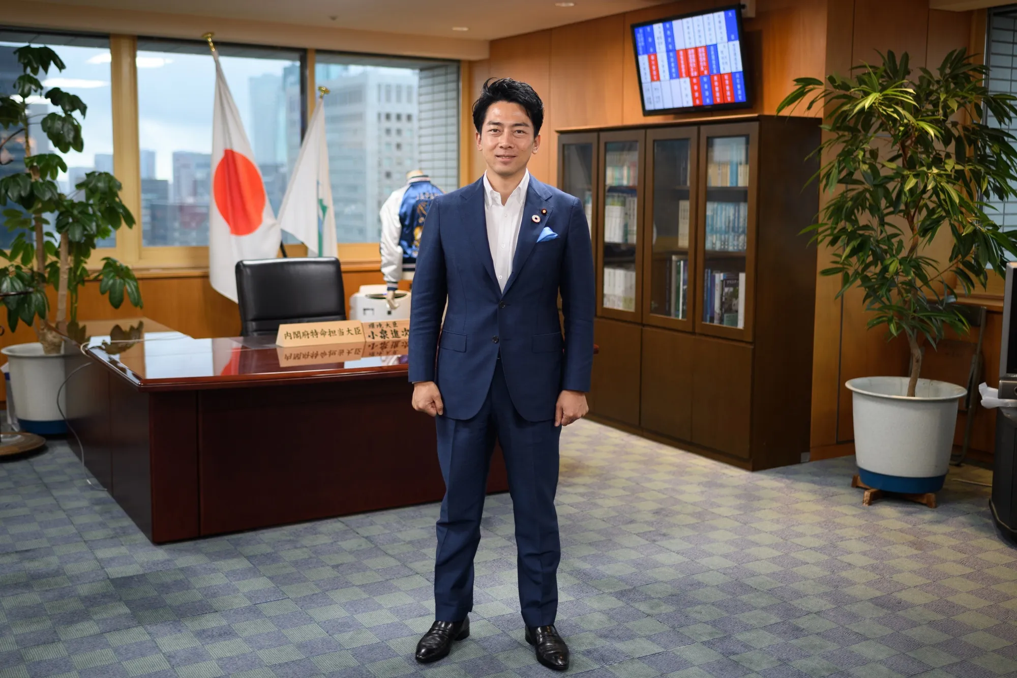 Shinjiro Koizumi poses for a photograph at his office in Tokyo on July 13.