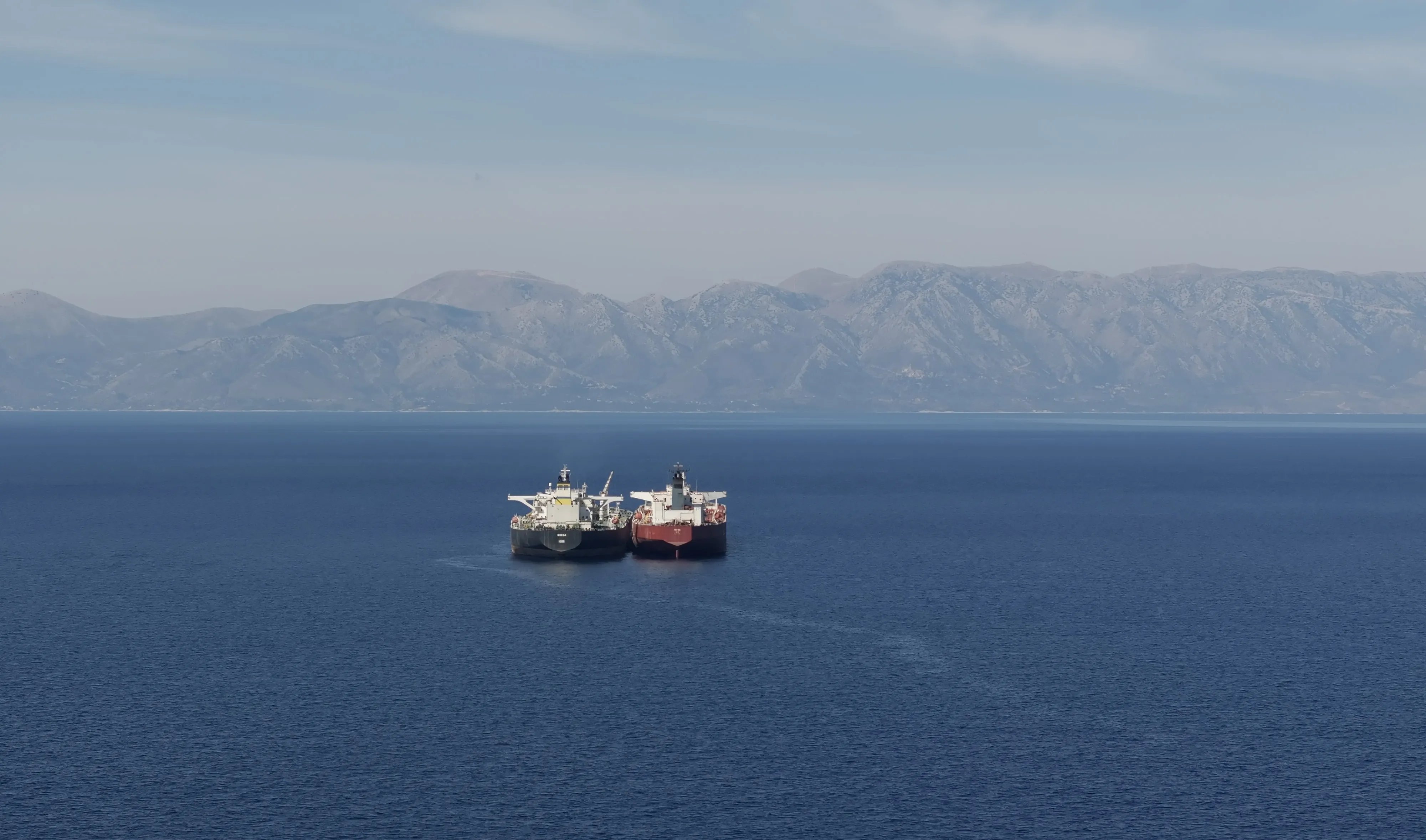 Two tankers&nbsp;during secretive maneuvers&nbsp;in the Laconian Gulf in 2023.