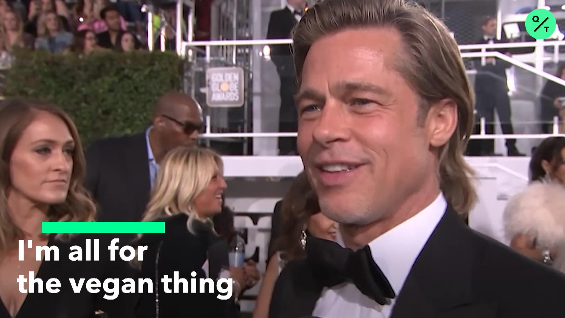 Watch Brad Pitt Touts Golden Globes Vegan Menu - Bloomberg