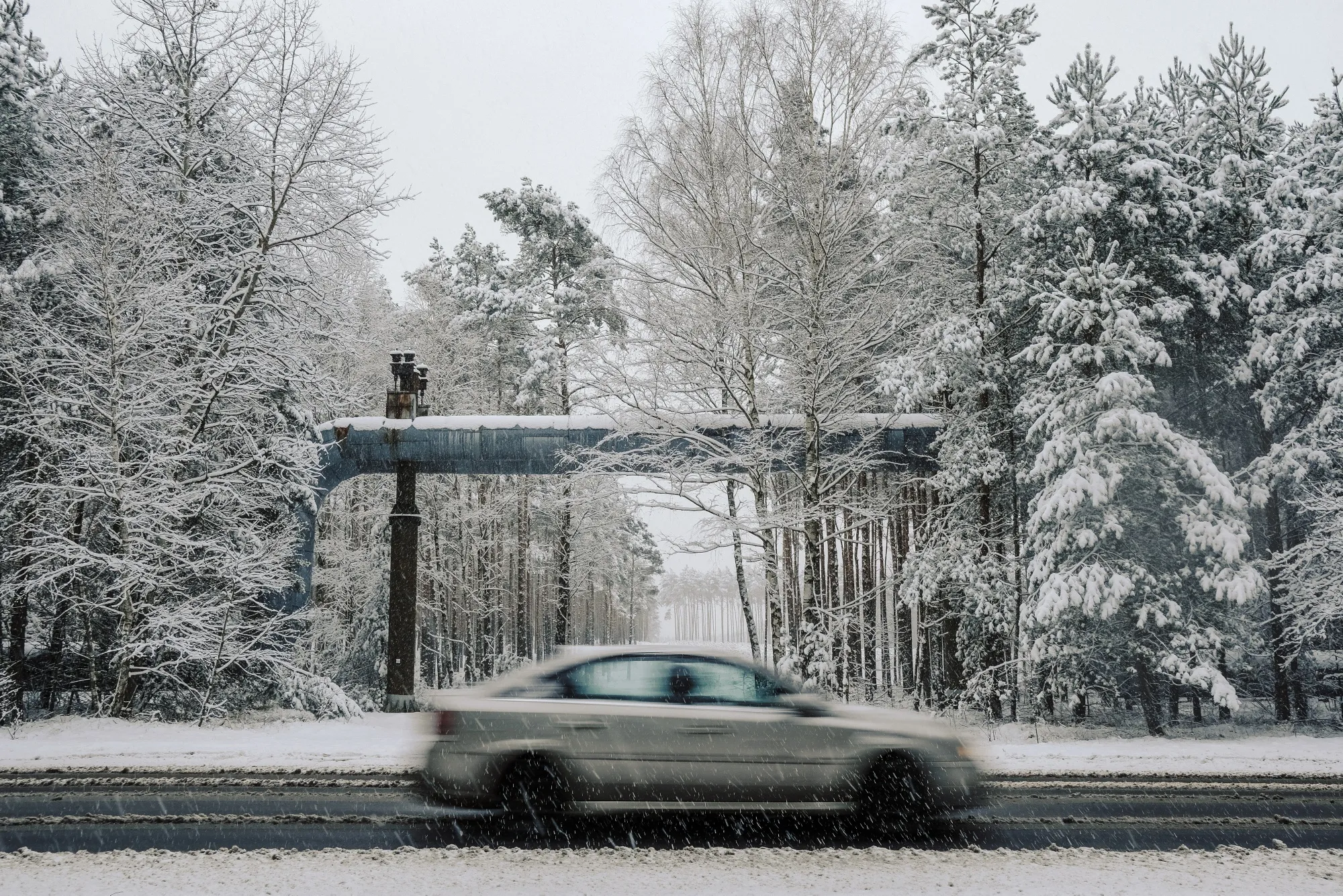 Heating network pipes in snow near&nbsp;Belchatow, Poland.
