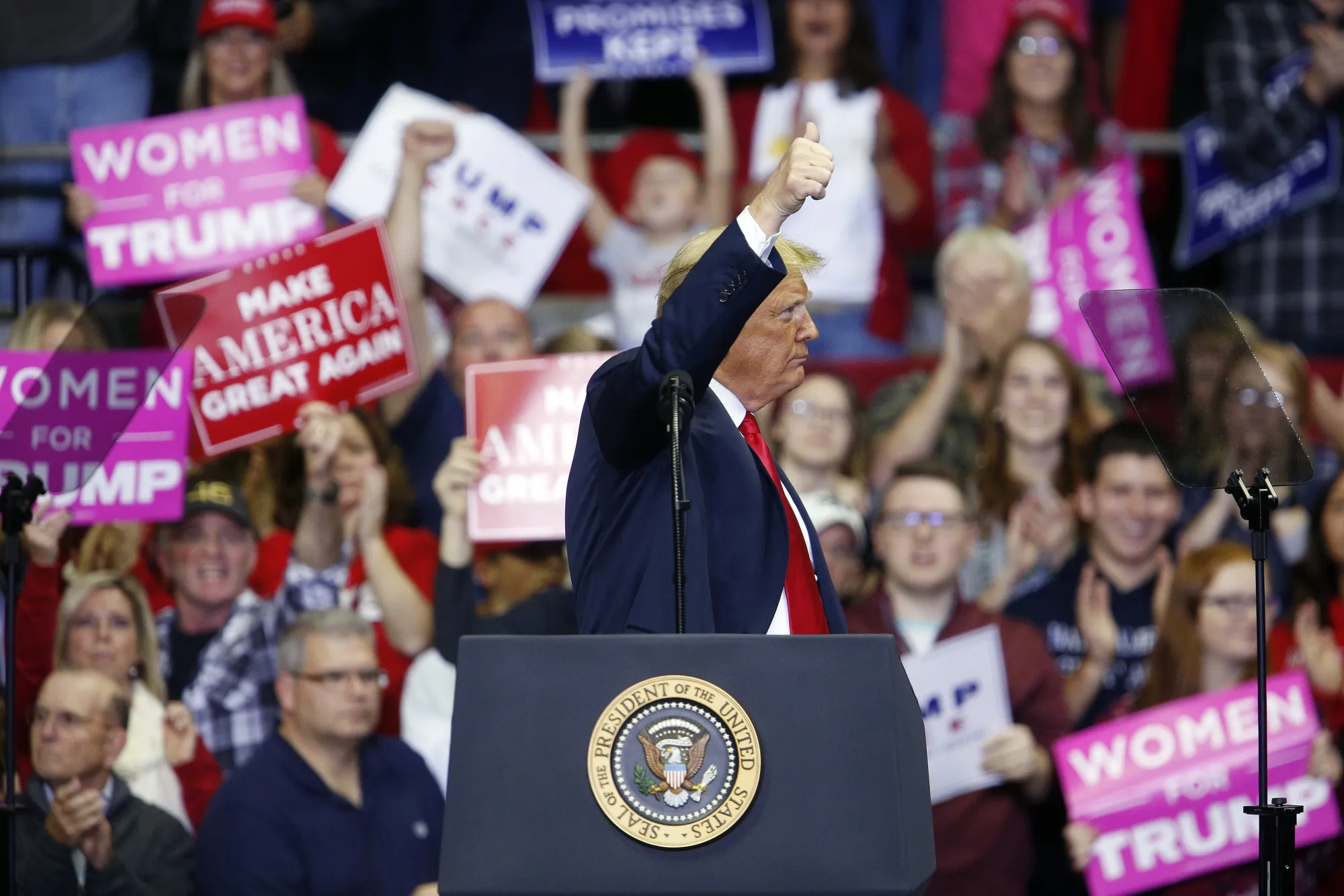 Donald Trump during a rally in Fort Wayne, Indiana in 2018.