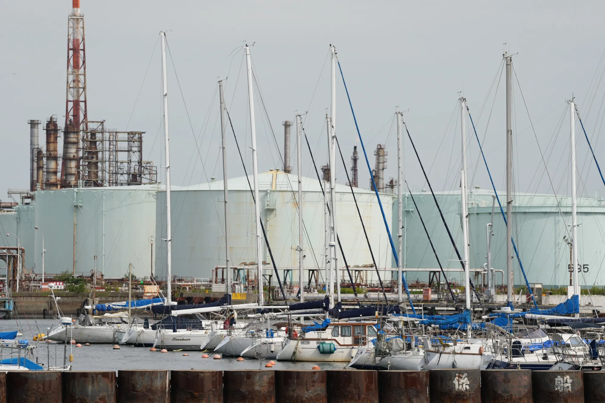 Oil storage tanks in Yokohama, Kanagawa Prefecture, Japan.