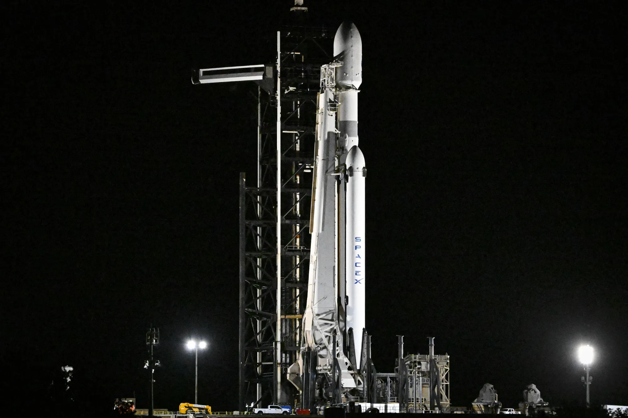 A SpaceX Falcon Heavy rocket carrying the National Oceanic and Atmospheric Administration's (NOAA) weather satellite GOES-U&nbsp;on launch pad 39A at NASA's Kennedy Space Center in Cape Canaveral.