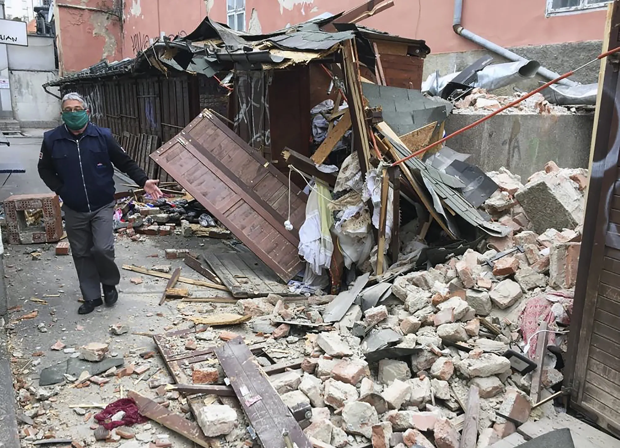 A man inspects the&nbsp;damage caused by an earthquake in Zagreb&nbsp;on&nbsp;March 22.