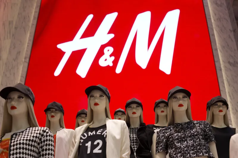 Women’s clothing is displayed on mannequins at Hennes &amp; Mauritz’s flagship store in New York.