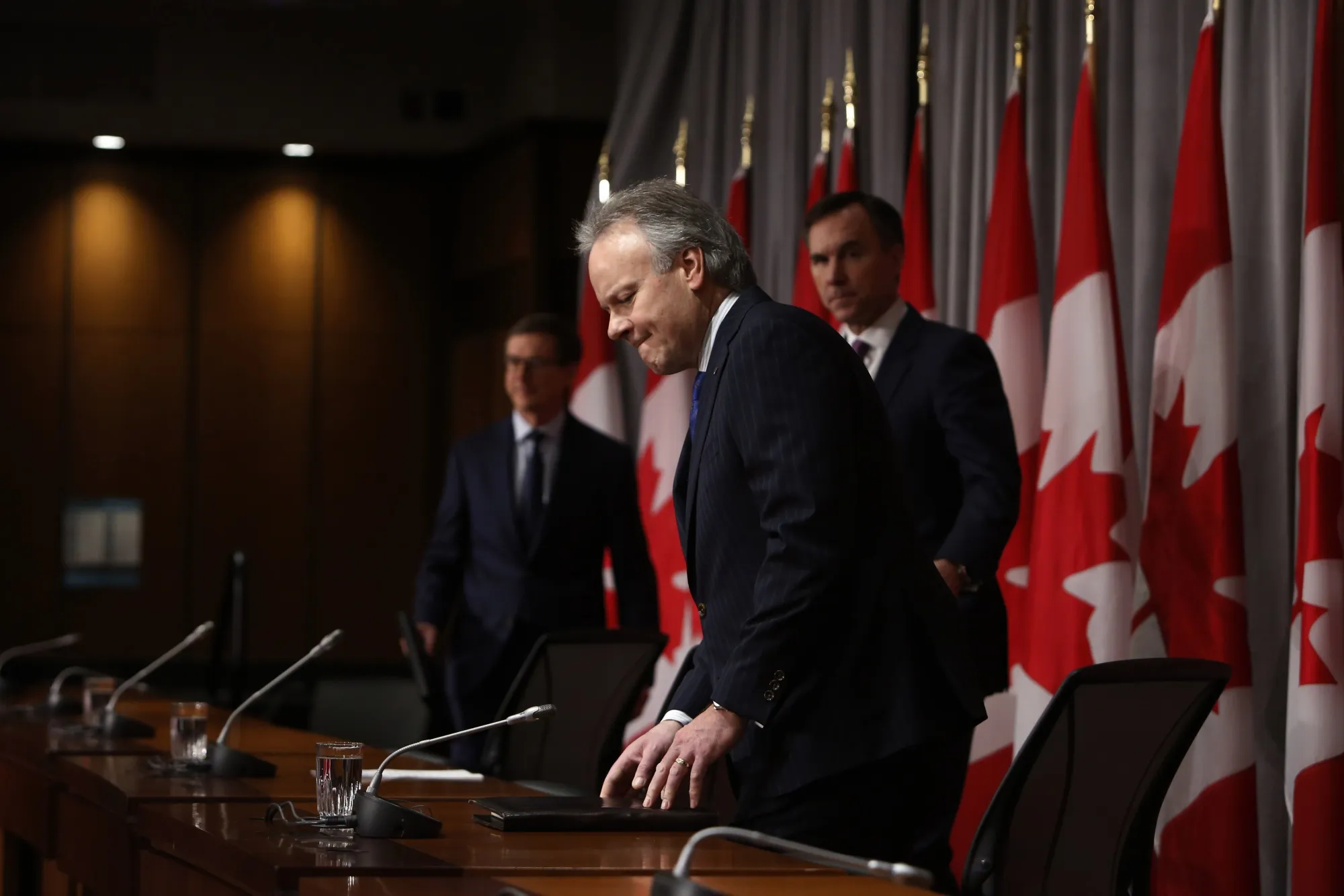 Stephen Poloz arrives at an Ottawa news conference on May 1 announcing Tiff Macklem as his successor as governor of the Bank of Canada.