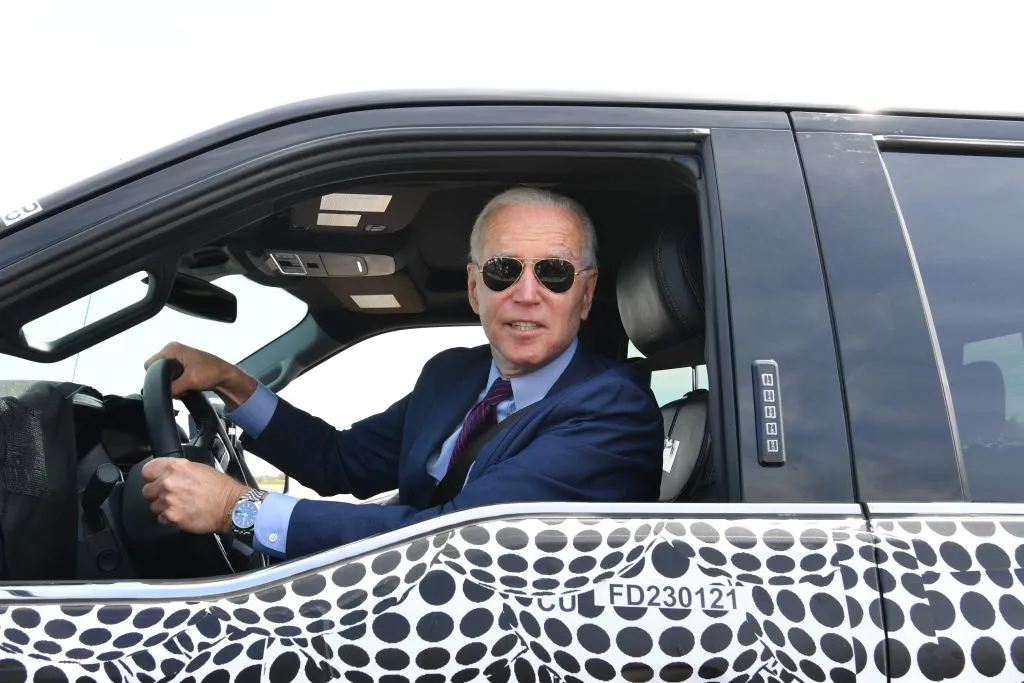 Biden behind the wheel.