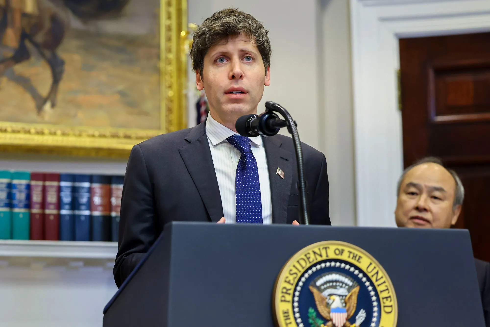 Sam Altman speaks at the White House on Jan 21.