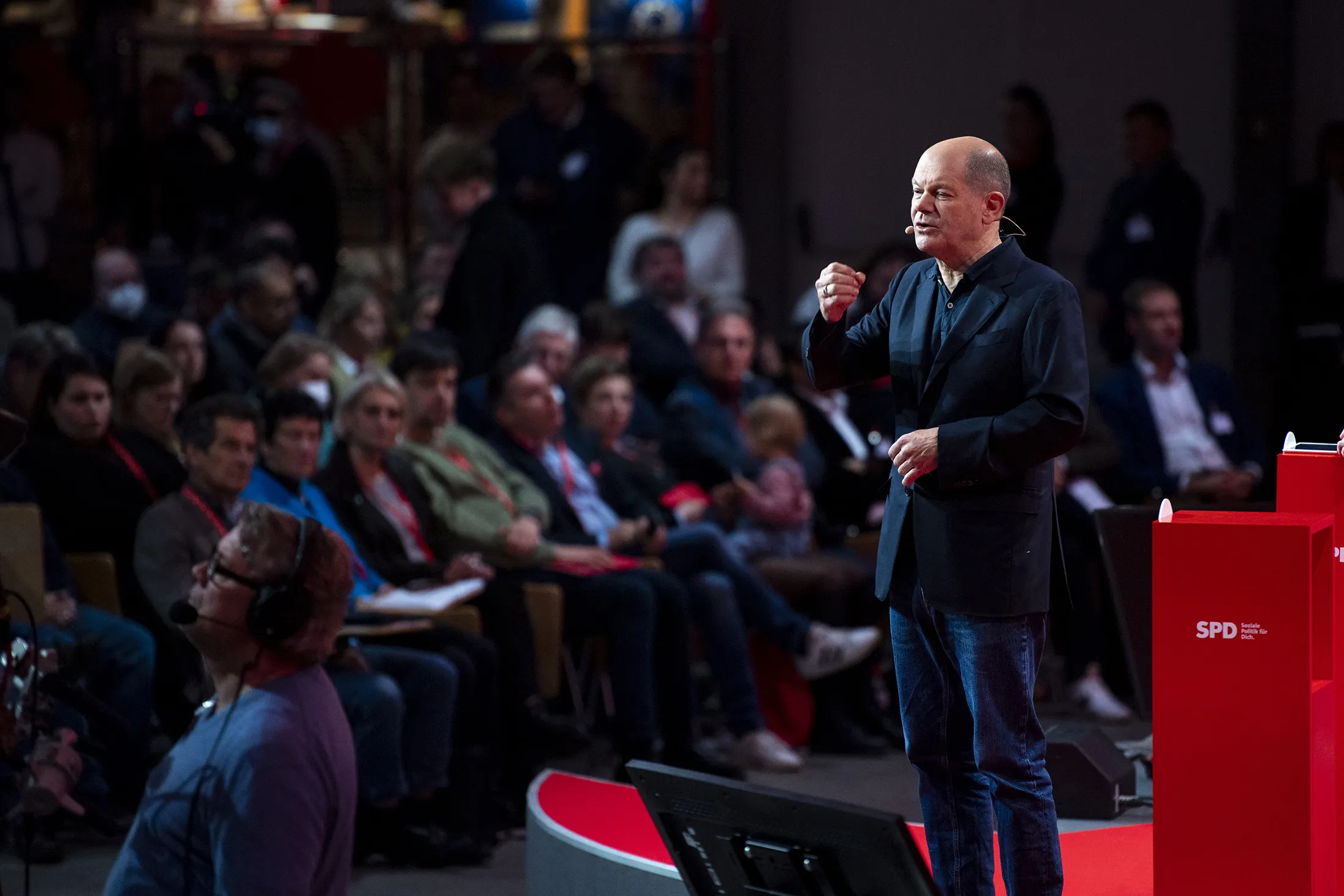 Olaf Scholz speaks at the SPD Debate Convention in Berlin, Germany, on Nov. 5.