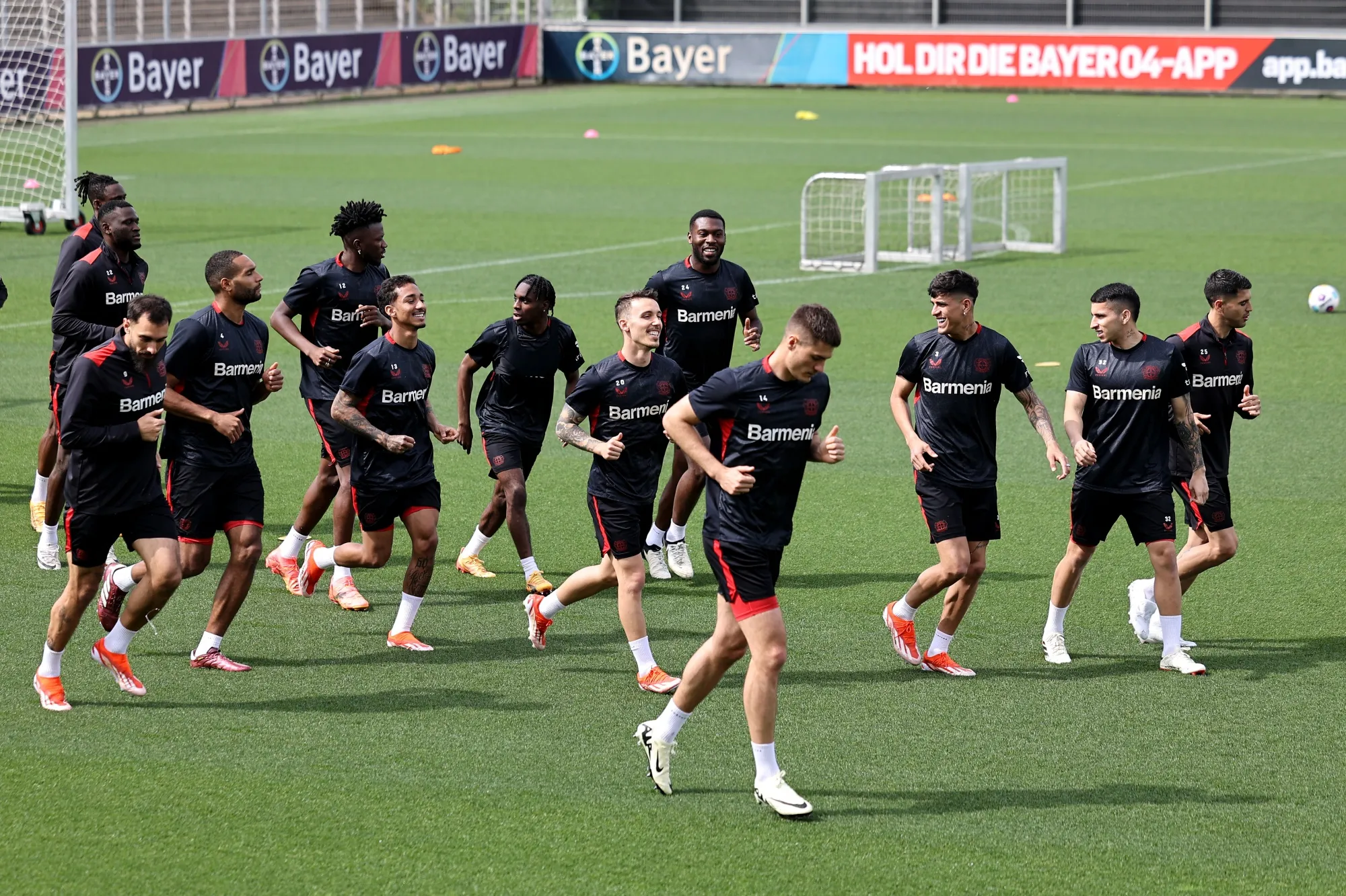 The team of Leverkusen attends the training session during the Bayer 04 Leverkusen Media Day at BayArena in Leverkusen, Germany,  on May 15.