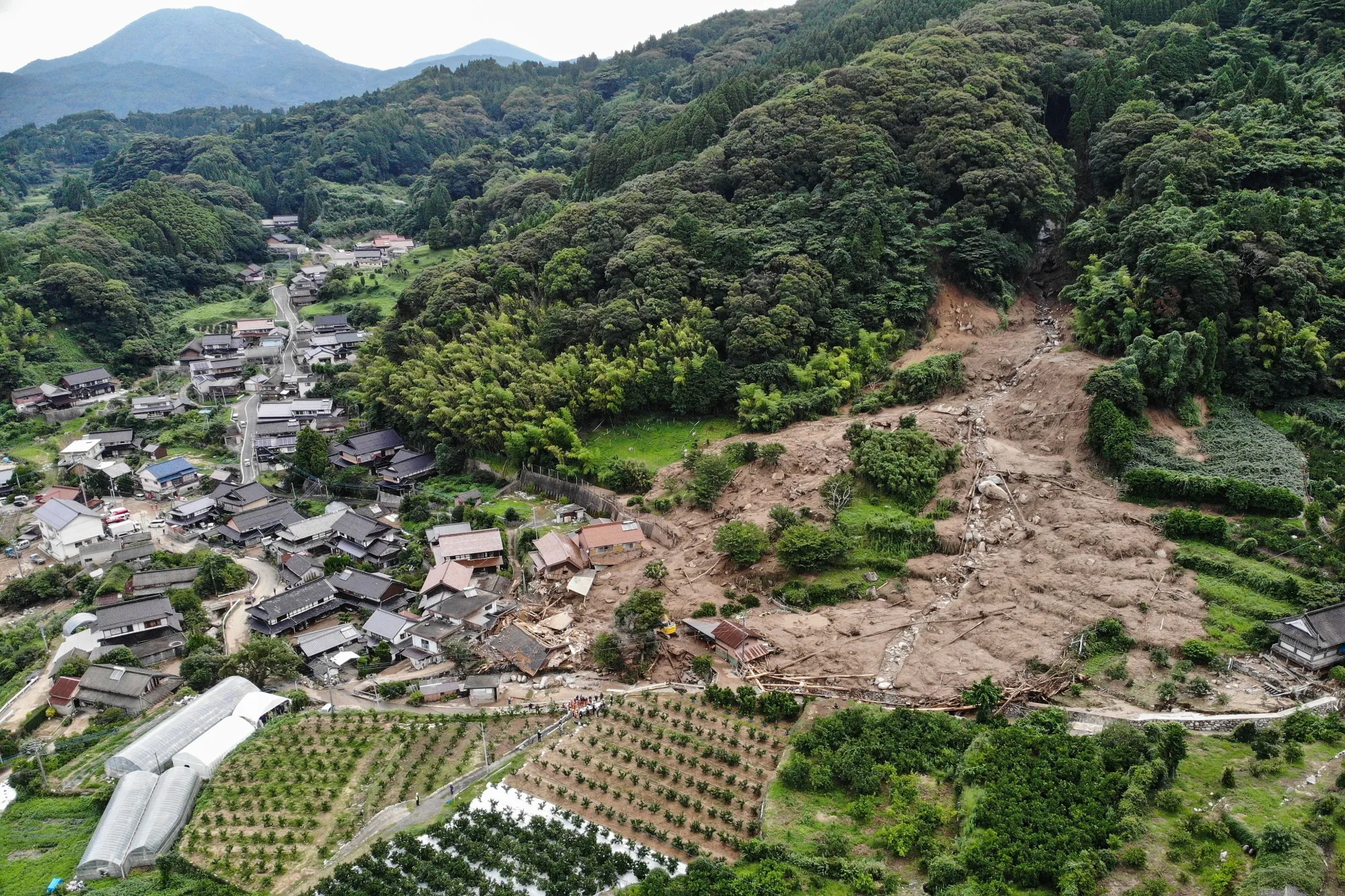 A landslide following heavy rains in the city of Karatsu, Saga prefecture in July 2023.