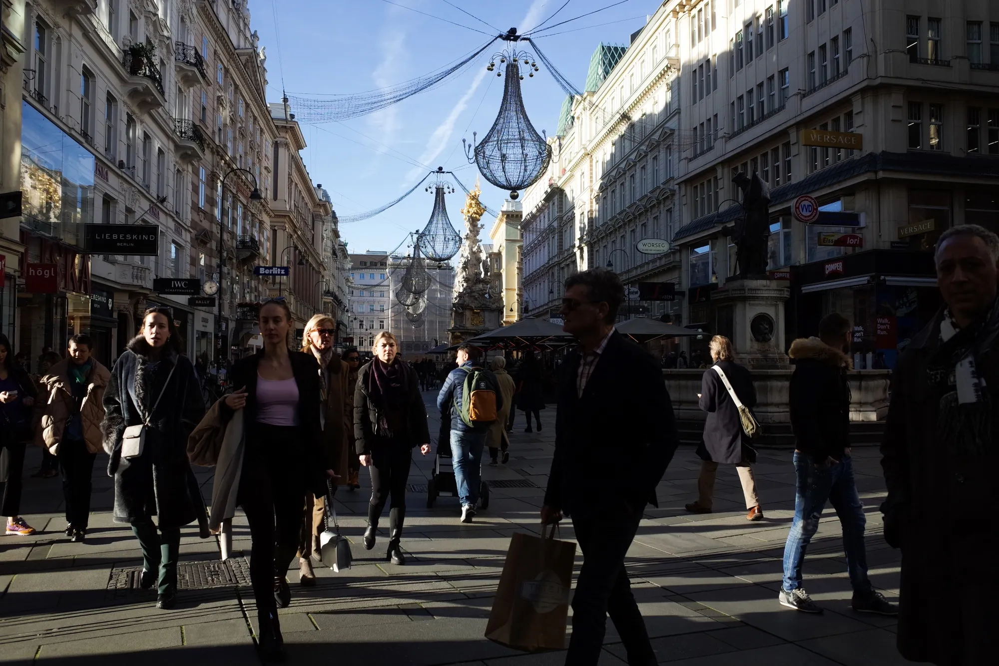 Shoppers in the old town in Vienna.