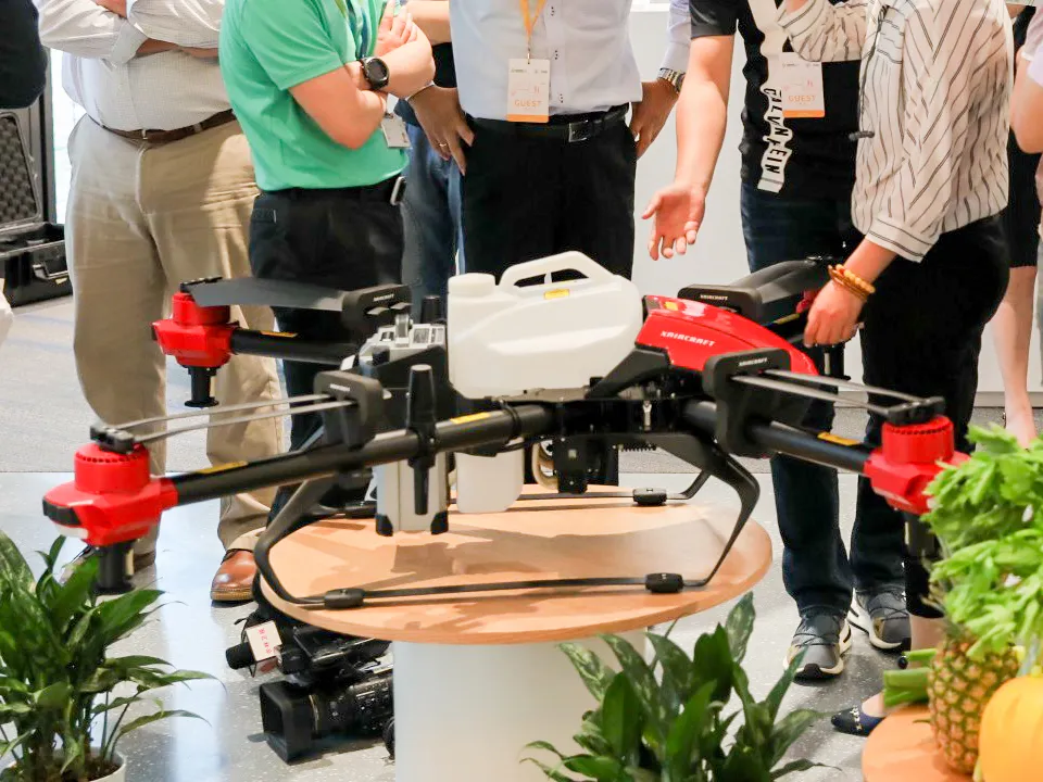 A XAG drone sits on display at a sustainable farming&nbsp;event.