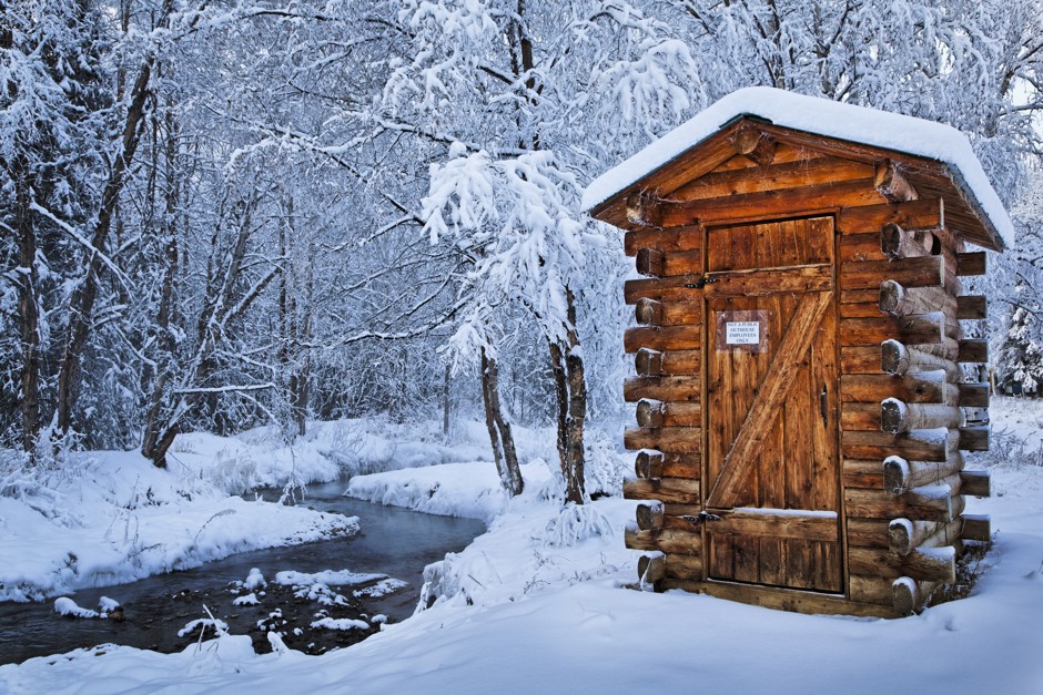 Log outhouse, Chena Hot Springs Resort, Alaska.