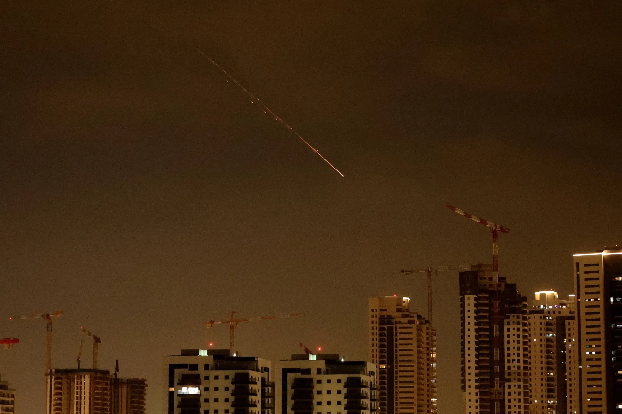 Rocket trails in the sky above the Israeli coastal city of Netanya on March 23.