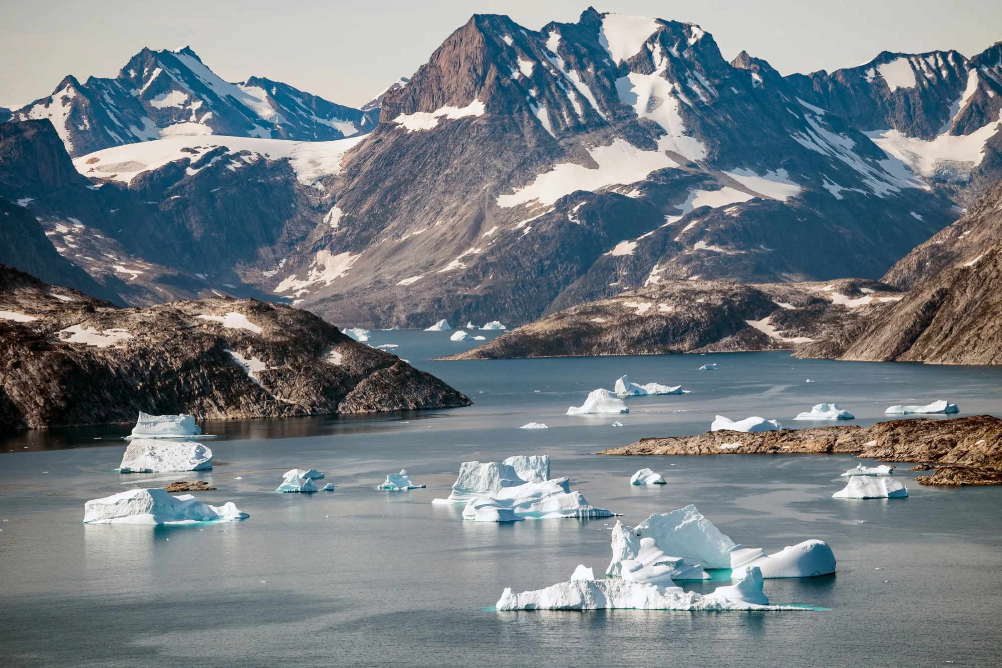 Icebergs float near the eastern cost of Greenland.
