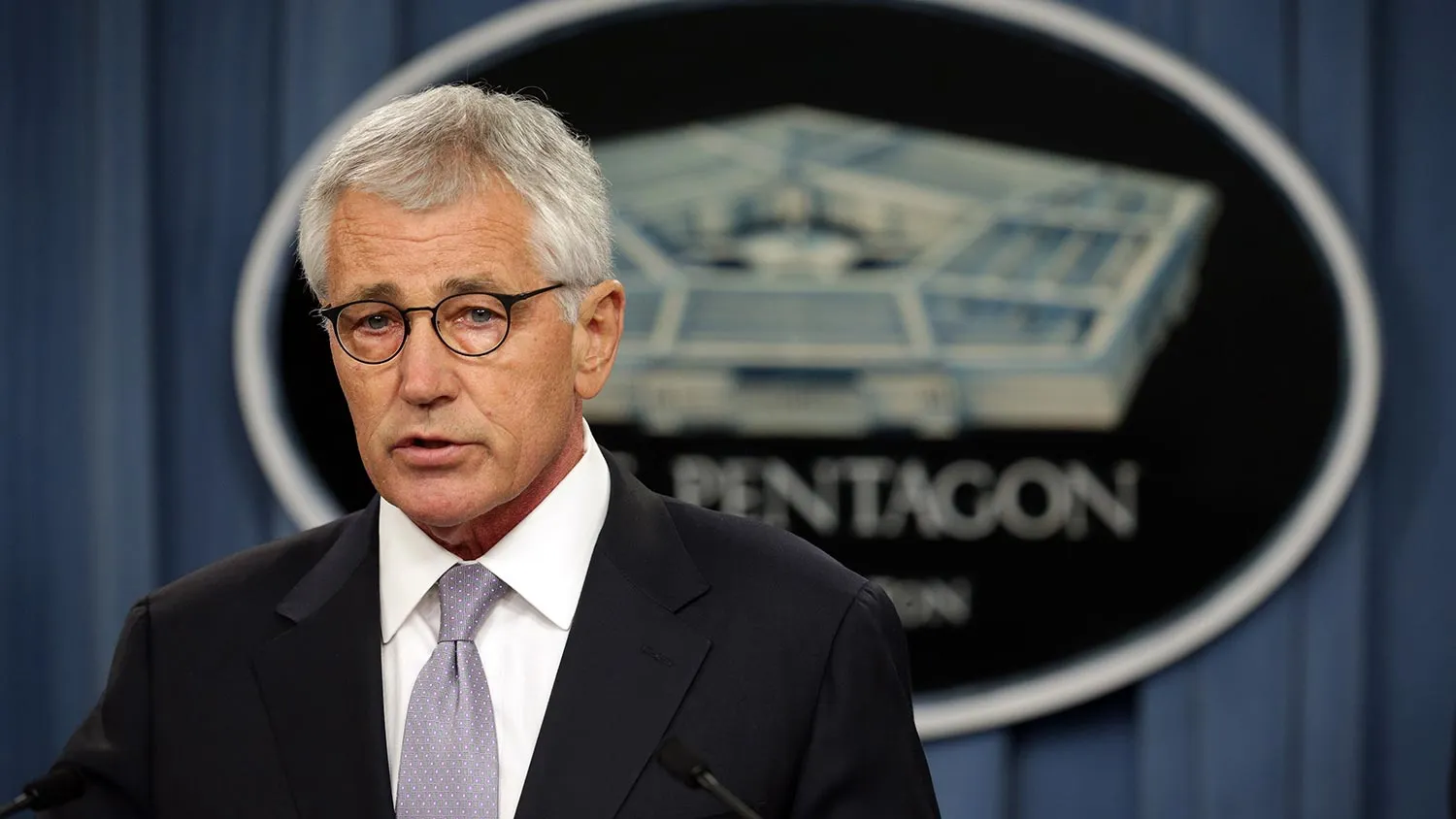 U.S. Secretary of Defense Chuck Hagel speaks during a press briefing October 1, 2014 at the Pentagon in Arlington, Virginia. The briefing was to discuss the release of the Military Health System review.
