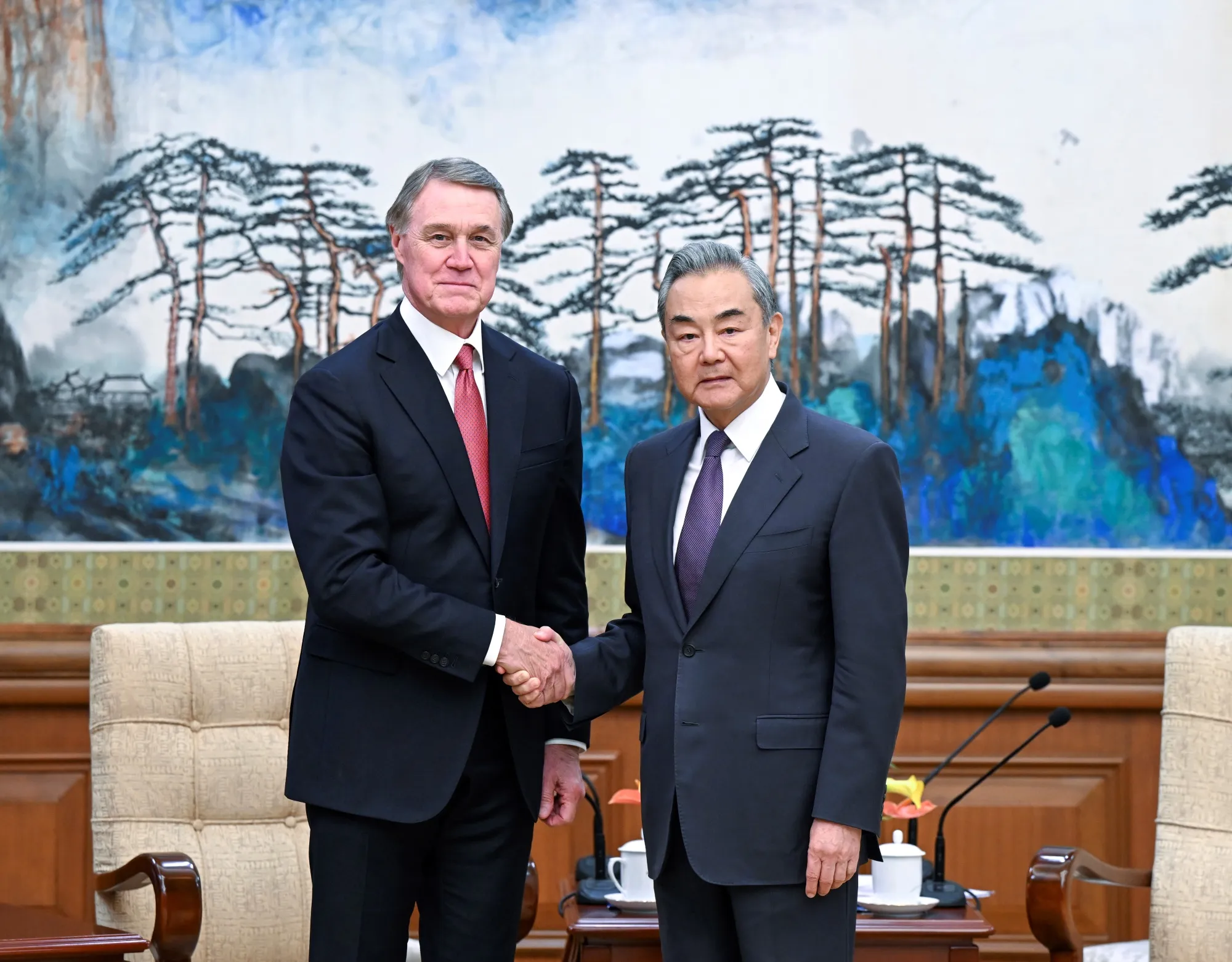 David Perdue with China’s foreign minister Wang Yi in Beijing on June 3.