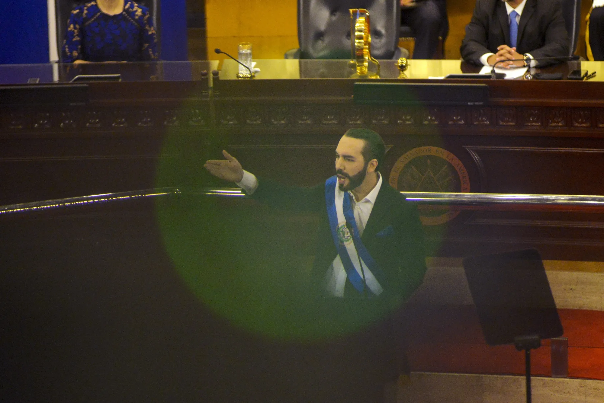 Nayib Bukele delivers a speech to Congress at the Legislative Assembly building in San Salvador, El Salvador, on June 1.