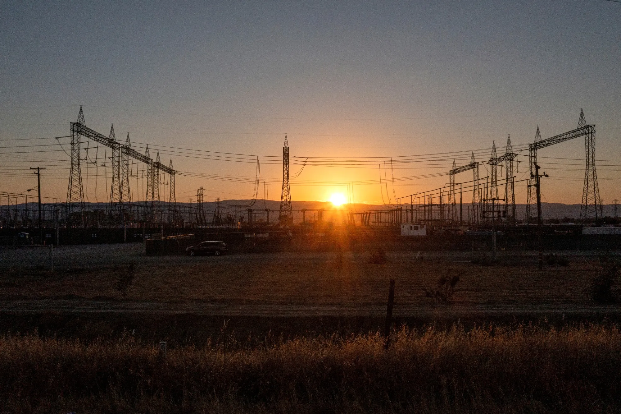 Electrical transmission towers at a Pacific Gas and Electric&nbsp;electrical substation&nbsp;in Vacaville, California.