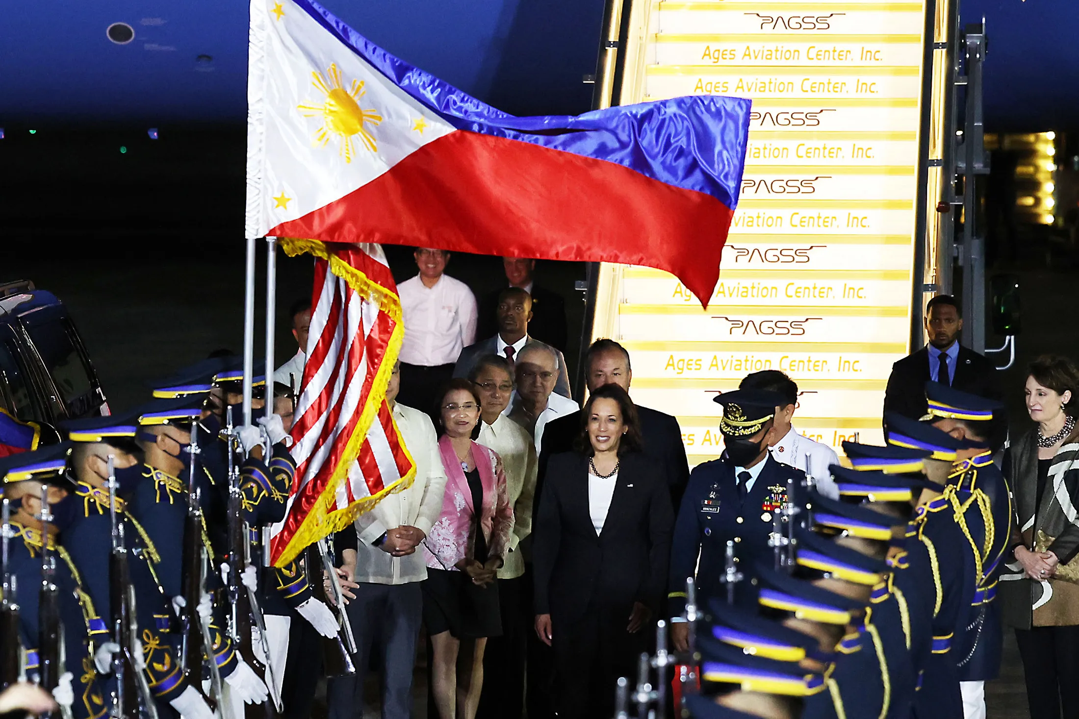 Vice President Kamala Harris arrives at Ninoy Aquino International Airport in Pasay, Manila, Philippines on Nov. 20.