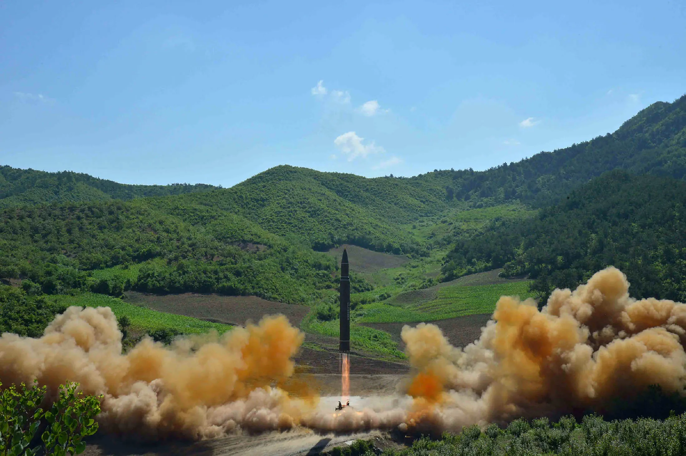 This image released by North Korea's official Korean Central News Agency (KCNA) shows the launch of the Hwasong-14 ICBM.

