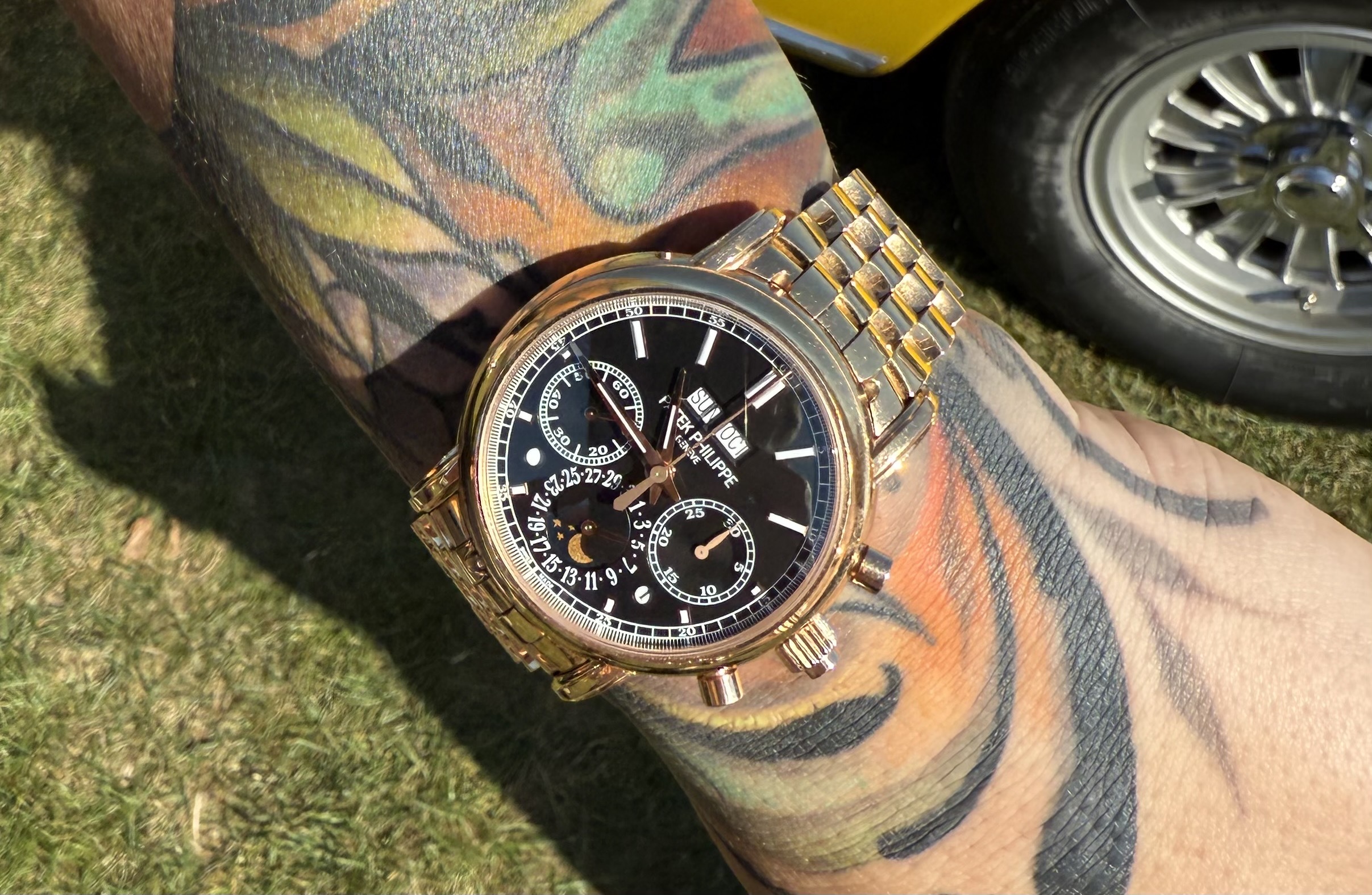 Jonathan’s rose gold Patek Philippe Grande Complication Perpetual Calendar Chronograph was quite a sighting. But it was nothing compared to his canary yellow 1966 Ferrari 275 GTB. Photographer: Chris Rovzar&#x2F;Bloomberg