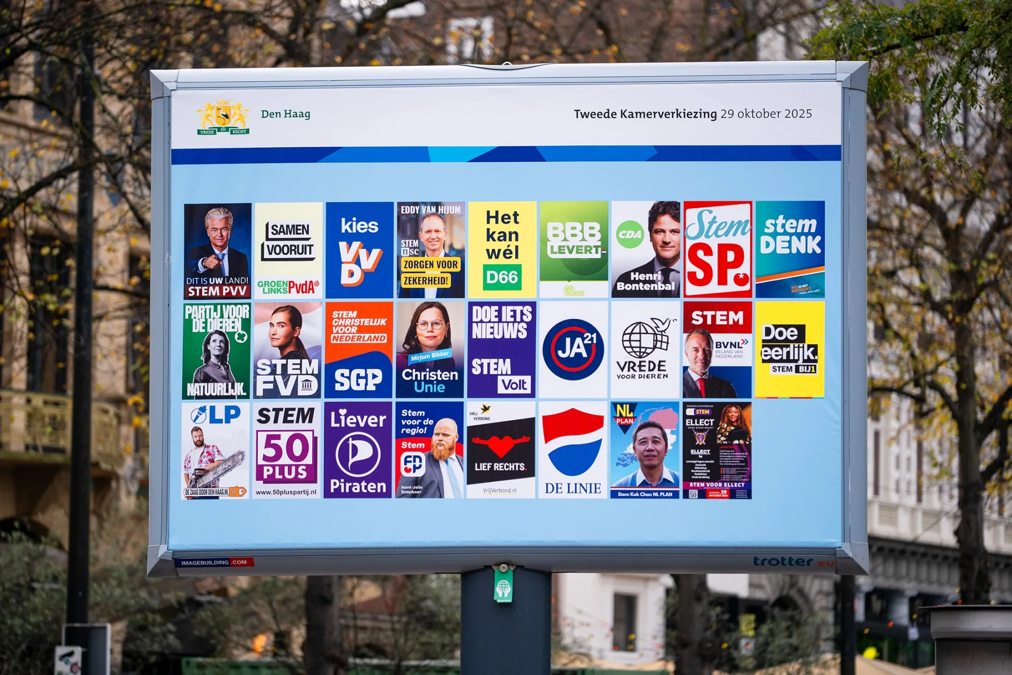 A billboard display of election campaign posters in The Hague, Netherlands, on Sunday.