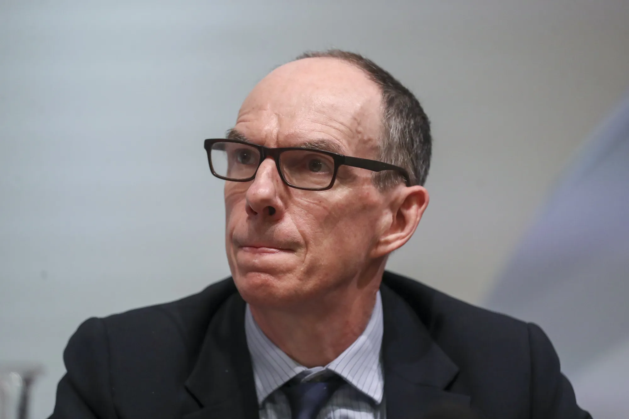 Dave Ramsden, deputy governor for markets and banking at the Bank of England (BOE), pauses at the bank's quarterly inflation report news conference in the City of London, U.K., on Thursday, Aug. 1, 2019. The BOE said it's less confident than usual about the outlook for the economy because of Brexit and offered little new insight into the impact of no deal.