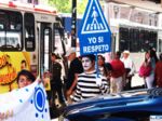 Dressed as El Mimo, Jonadab Martinez campaigns for safer streets in Guadalajara.