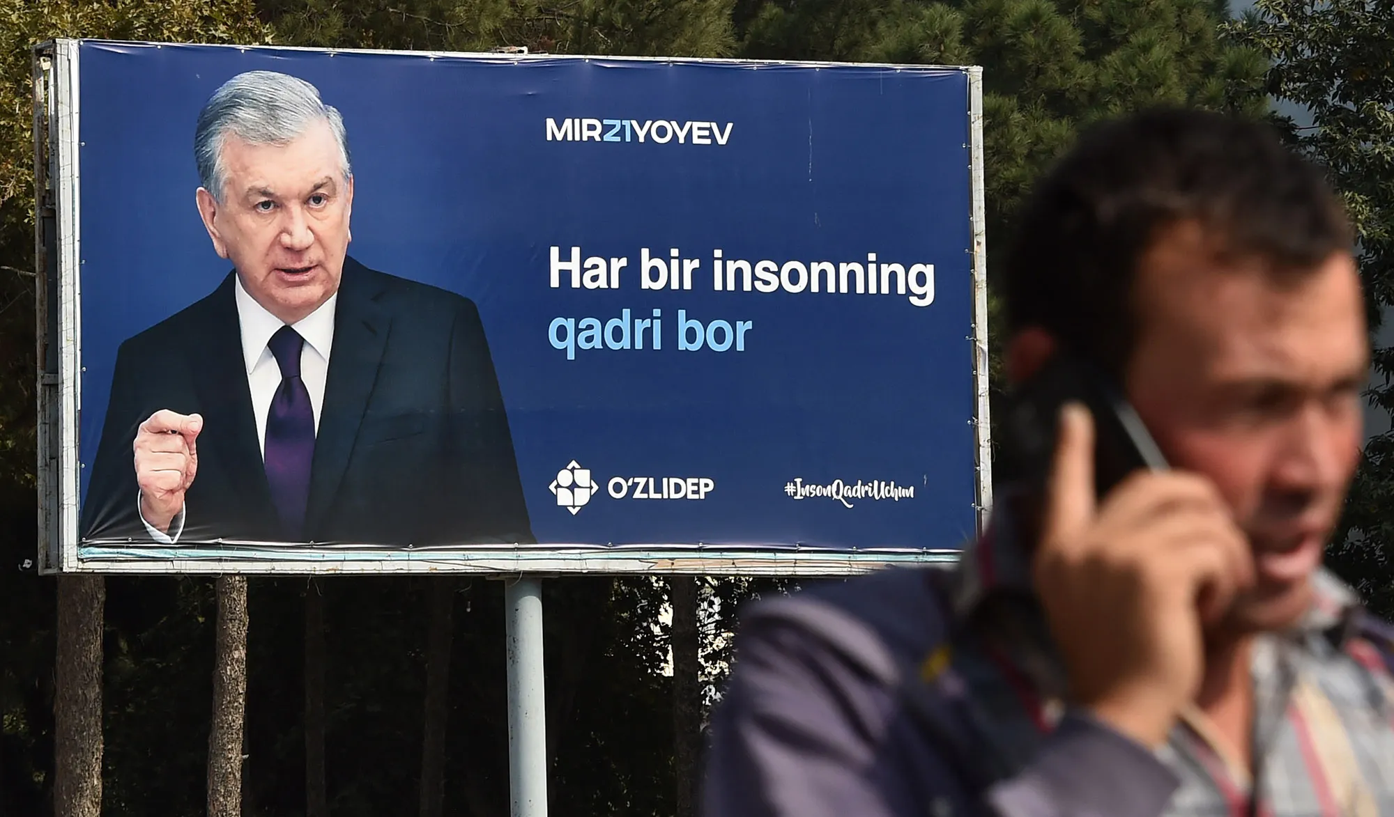 A campaign billboard for president and presidential candidate Shavkat Mirziyoyev in Termez.&nbsp;