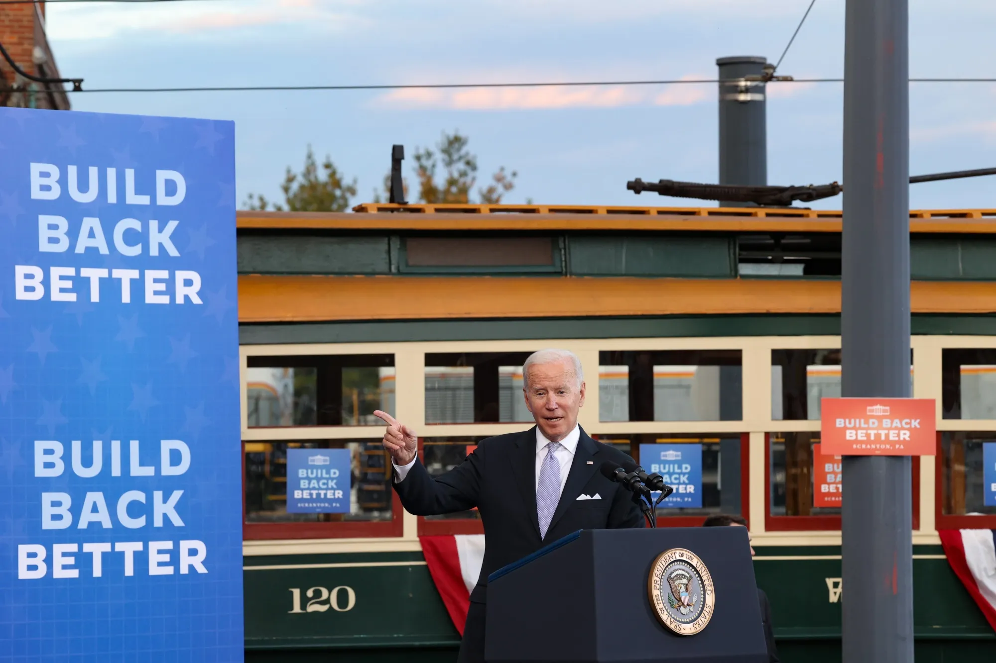 Joe Biden speaks at the Electric City Trolley Museum in Scranton, Pennsylvania, on Oct. 20.