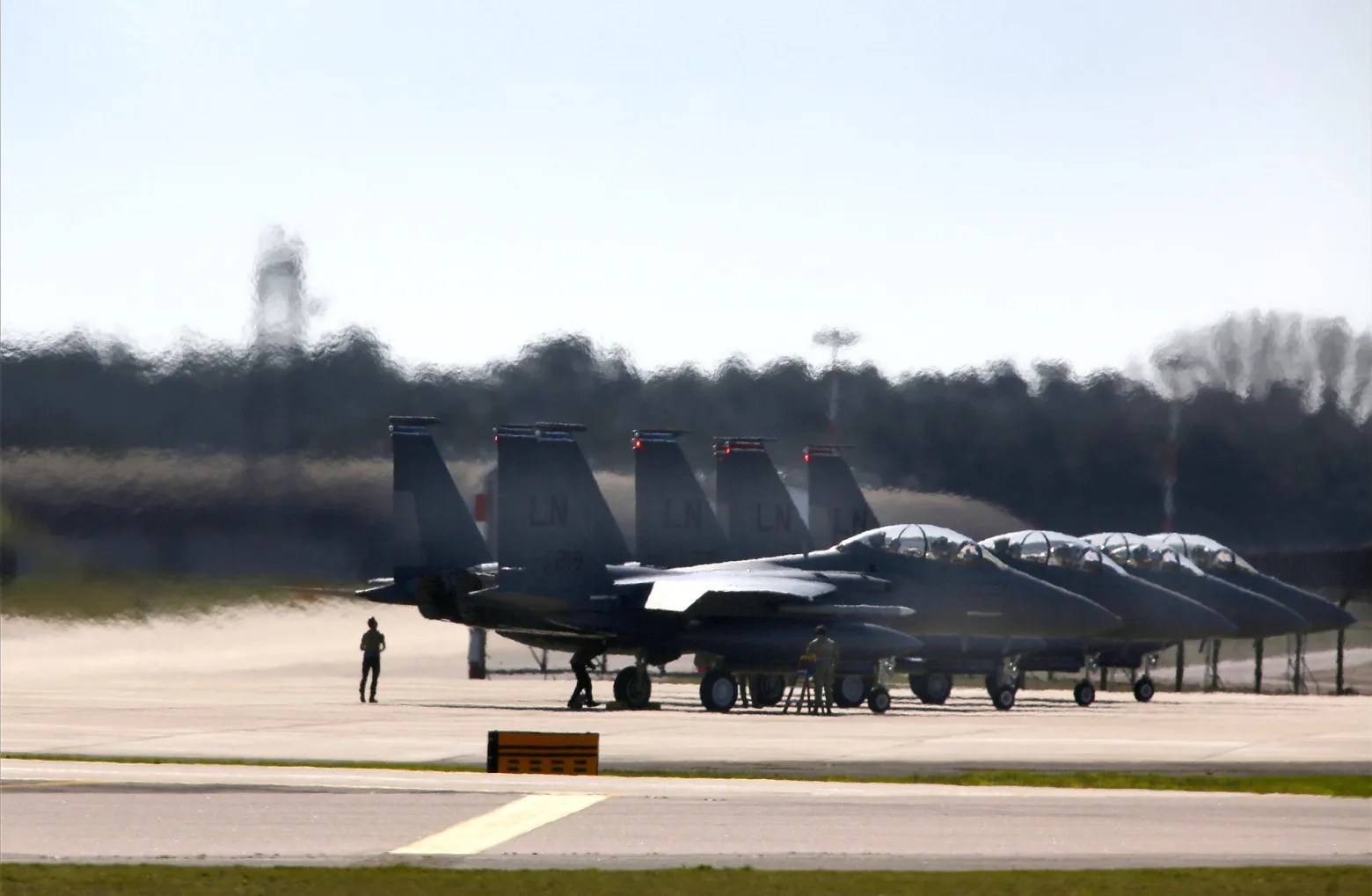 F-15 aircrafts&nbsp;prepare for take off at RAF Lakenheath&nbsp;in Mildenhall, England on March 18.