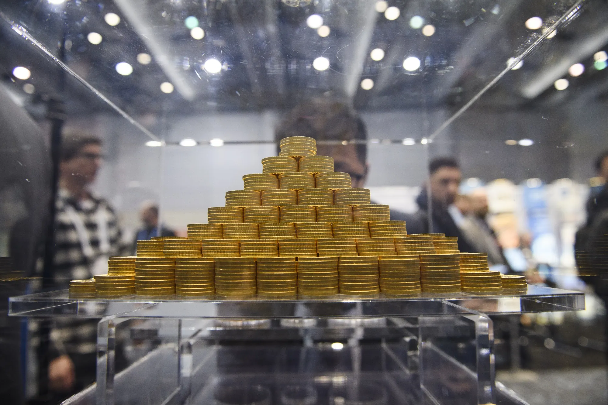 A display of gold coins during the Prospectors &amp; Developers Association of Canada&nbsp;conference in Toronto.