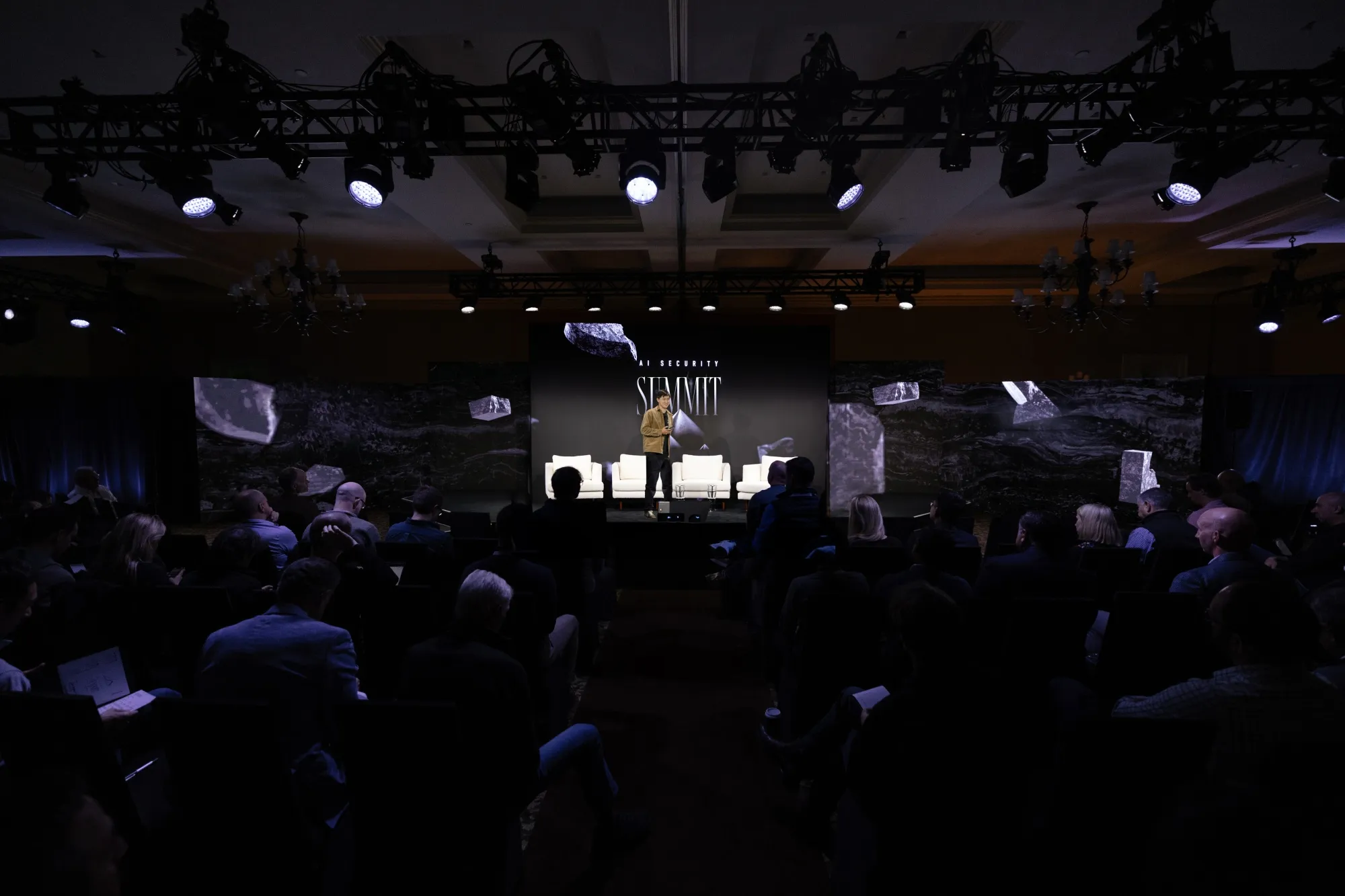 Alexandr Wang, CEO of Scale AI, speaks during the AI Security Summit at a resort in Park City, Utah.