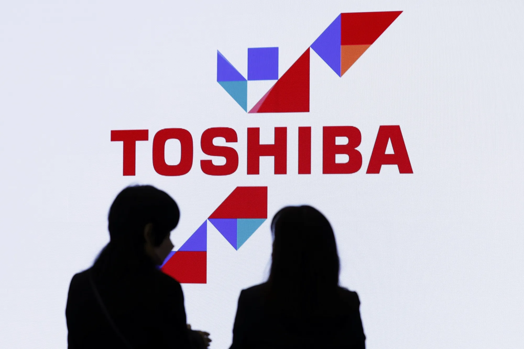 The Toshiba Corp. logo on a screen at the Combined Exhibition of Advanced Technologies (Ceatec) in Chiba, Japan, on Tuesday, Oct. 17, 2023. Ceatec, the annual information technology and electronics trade show, will run through Oct. 20.