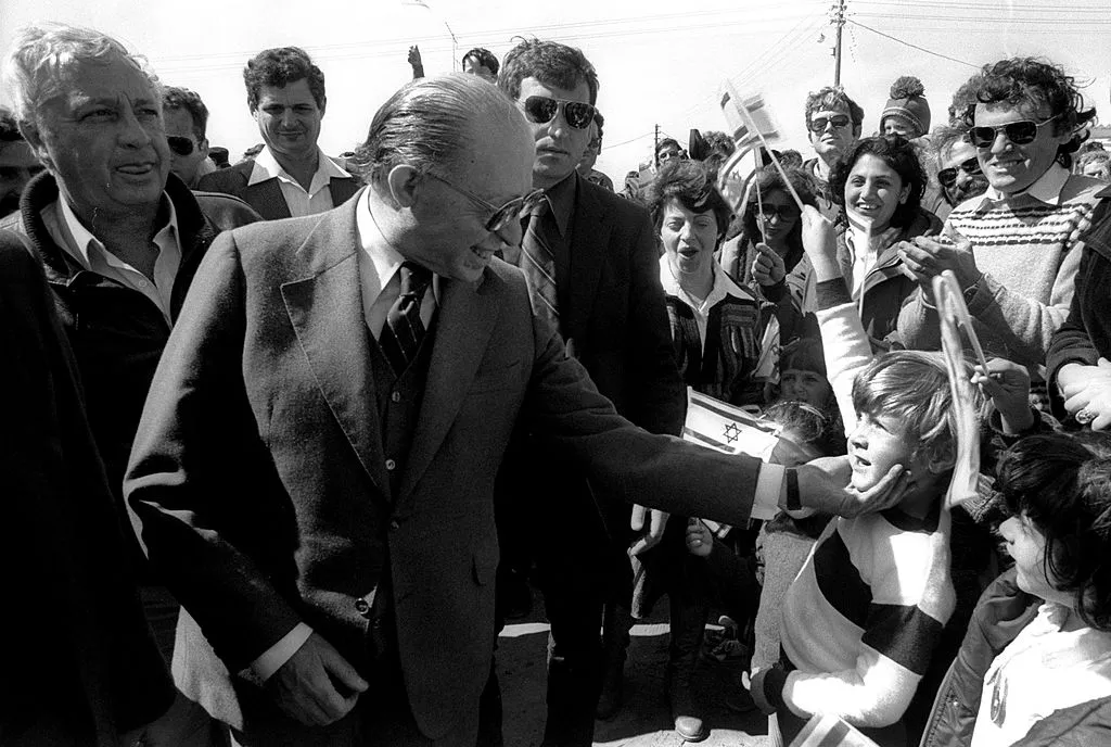 Menachem Begin tours a settlement in 1981.
