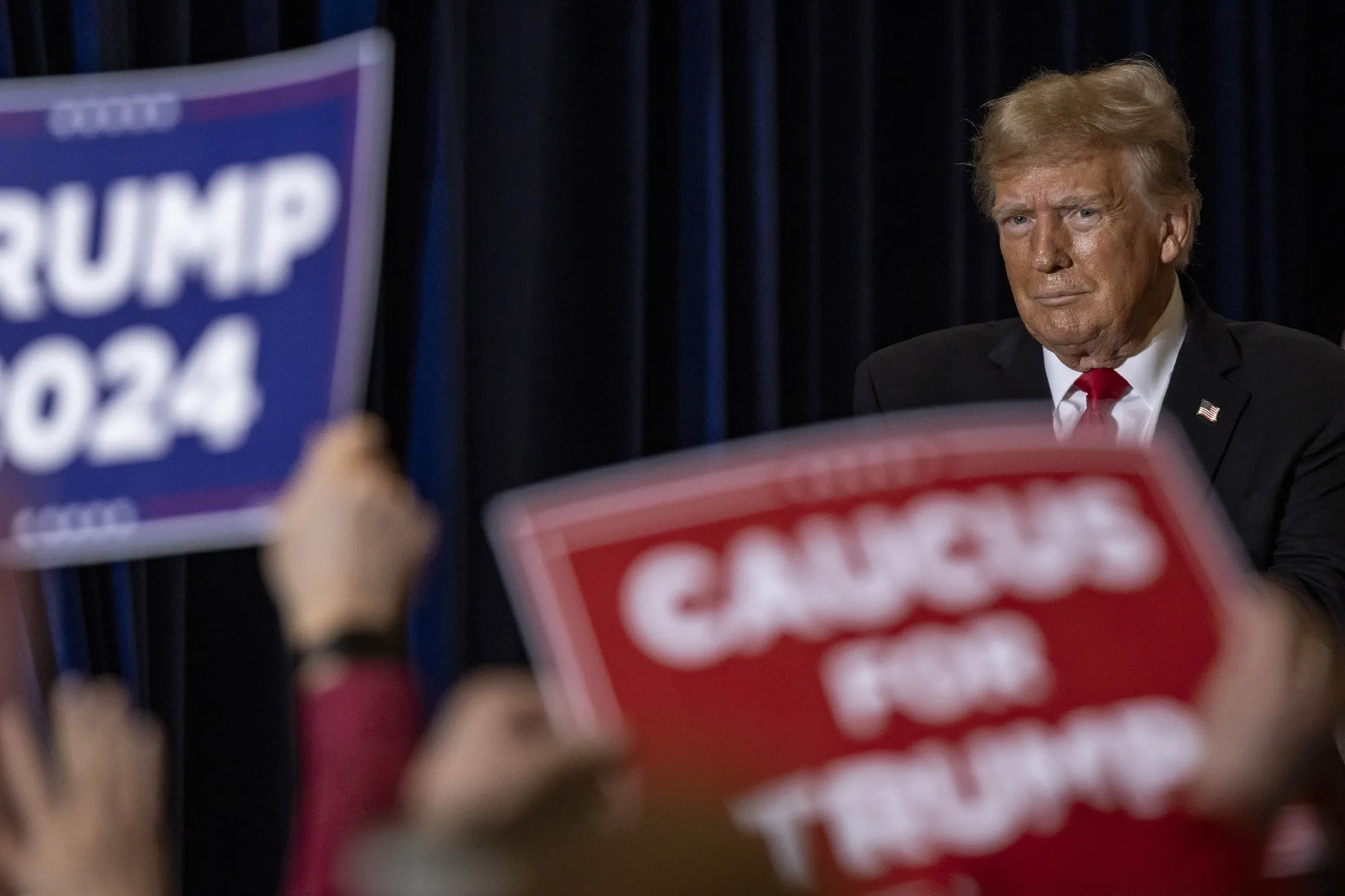 Former US President Donald Trump during a campaign rally in Coralville, Iowa&nbsp;on&nbsp;Dec. 13, 2023.&nbsp;