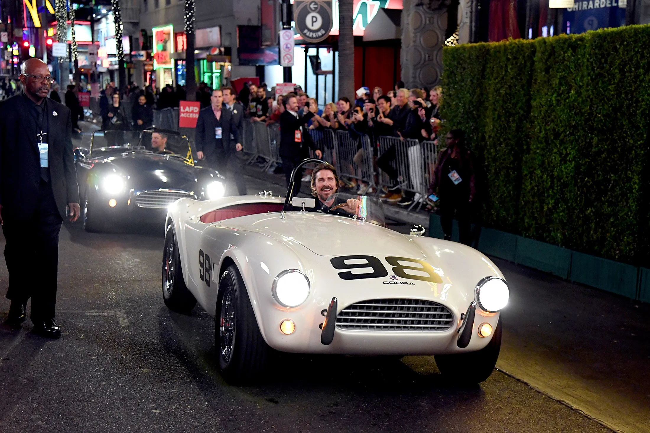 Christian Bale, front, and&nbsp; Matt Damon, back,&nbsp;attend the Premiere of Ford V Ferrari in&nbsp;Hollywood, California in 2019.
