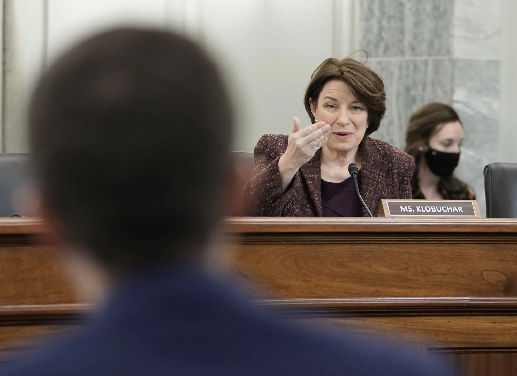 Amy Klobuchar a during a Senate Commerce, Science and Transportation Committee confirmation hearing.